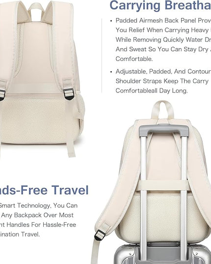 Boavan Laptop Backpack for women,15.6 inch Laptop Bag with USB Port, Waterproof Travel Work Backpack Purse, Anti-Theft Teacher Nurse Doctor Casual Bookbags Office Business backpack，Cream Beige
