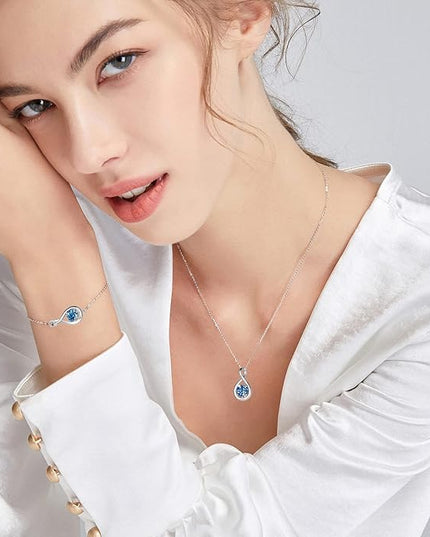 FANCIME Birthstone Necklaces for Women Fine Jewelry Sterling Silver Dainty Infinity Pendant Anniversary Birthday Christmas Gifts for Her Wife Mom Lady Daughter, Chain 16"+2" Extend