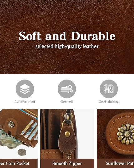 Blucoay Wallet Women,RFID Blocking Leather Womens Wallet Bifold Compact Card Holder Small Wallet for Women with Removable ID Window zsbrown