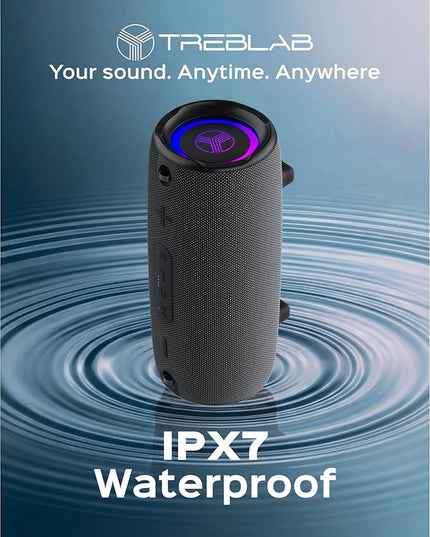 TREBLAB HD-Max Portable Bluetooth Speaker, 60W Loud Stereo Sound with Deep Bass, IPX7 Waterproof Outdoor Speaker, 20H Playtime, Powerbank, RGB Party Lights