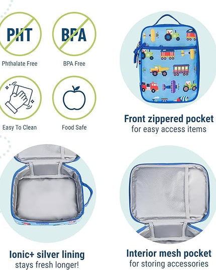 Wildkin ECO rPET Insulated Original Lunch Bag – Durable, Stylish, Ideal for School & Travel - Trains, Planes & Trucks