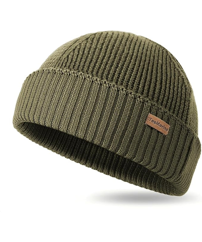 100% Merino Wool Fisherman Beanie for Men Women, Short Knit Cuff Trawler Winter Hat, Warm Soft Outdoor Gift