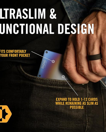 Ridge Wallet for Men - Slim Minimalist Compact Wallet and Card Holder, RFID Protected Front Pocket Wallets for Men with Integrated Cash Strap (Burnt Titanium)