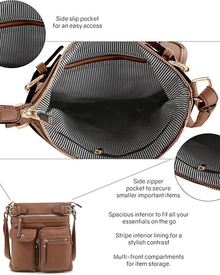 SG SUGU Katie Lightweight Medium Crossbody Bag Shoulder Bag with Multi Pocket for Women