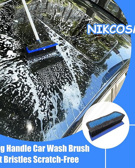 NIKCOSMK 62'' Car Wash Brush with Long Handle, Car Wash Kit with Tire Brush, Tower, Window Squeegee, Chenille Microfiber Car Wash Mop Mitt, Car Cleaning Brush Kit Supplies for Car, Truck, SUV, RV