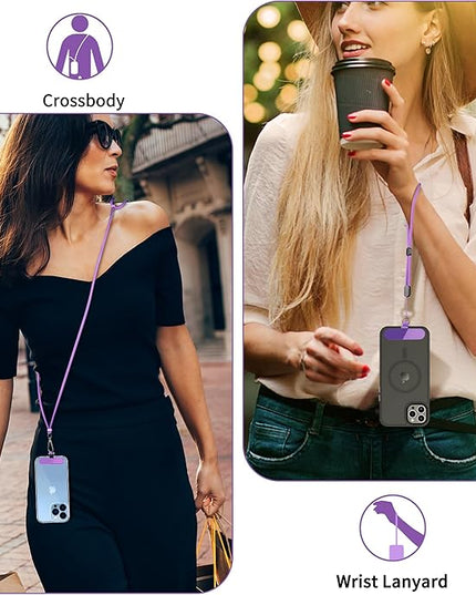 CACOE Phone Lanyard 2 Pcs-1 Pcs Adjustable Neck Strap, 1 Pcs Wrist Strap, 2 Pcs Pads, Universal Crossbody Multifuctional Cell Phone Lanyards Compatible with Most Smartphones(Dark Purple)