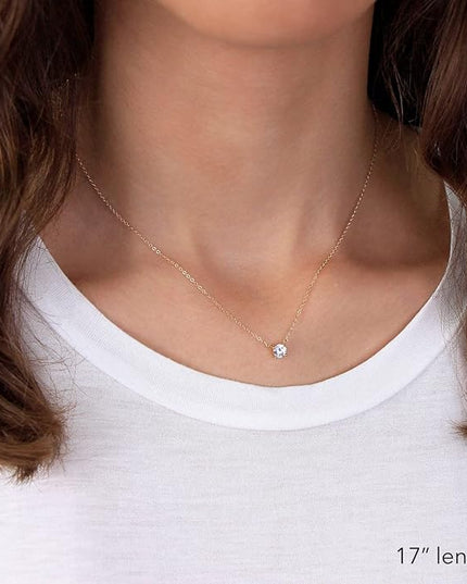 Tewiky Dainty 14k Gold Plated/Silver Cubic Zirconia Necklaces for Women, Simple CZ Jewelry Necklaces Trendy Gifts