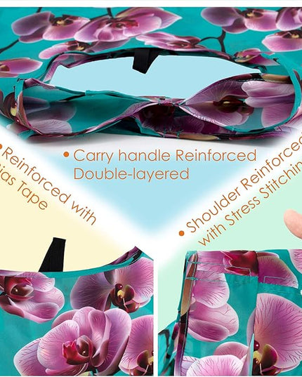 BeeGreen 10 Pack Washable Floral Grocery Bags for Shopping Reusable Tote Bags Extra Large 50LBS Cute Flower Design Foldable Reusable Bags for Women Men Lightweight Durable