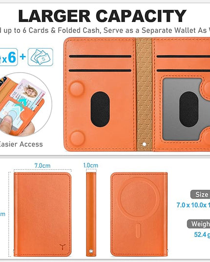 TUCCH for Magsafe Wallet with 6 Card Holders, RFID Blocking [Clear ID Window] PU Leather Men Women Folio Magnetic Phone Wallet for iPhone 17/16/15/14/13/12/Plus/Air/Pro/Pro Max Series, Orange