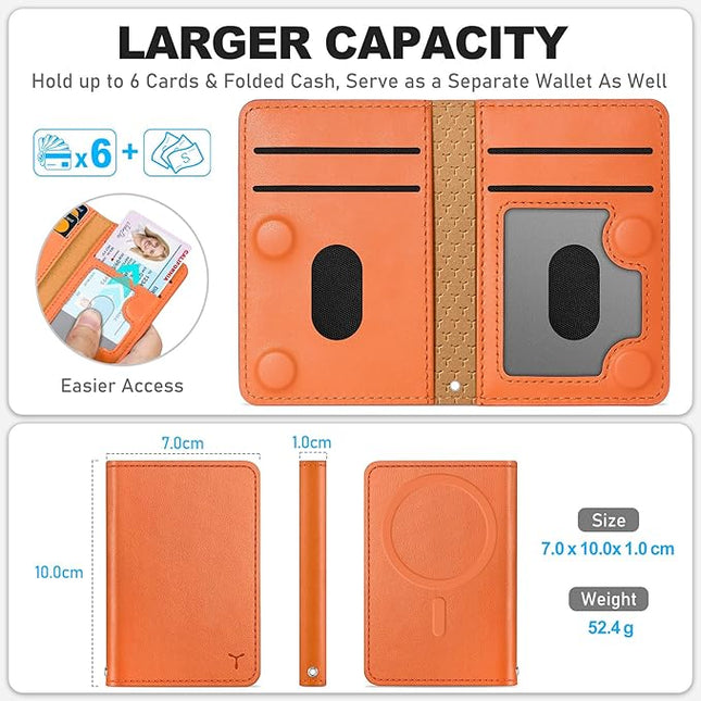 TUCCH for Magsafe Wallet with 6 Card Holders, RFID Blocking [Clear ID Window] PU Leather Men Women Folio Magnetic Phone Wallet for iPhone 17/16/15/14/13/12/Plus/Air/Pro/Pro Max Series, Orange