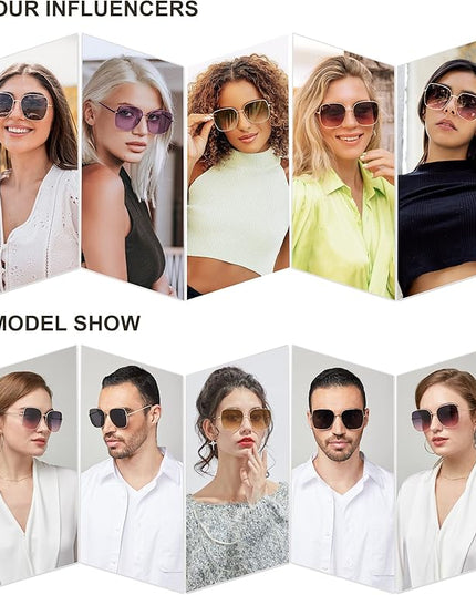 SOJOS Trendy Oversized Square Metal Frame Sunglasses for Women Men Retro Big Flat Lens UV Protection Sunglasses SJ1146