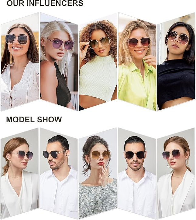 SOJOS Trendy Oversized Square Metal Frame Sunglasses for Women Men Retro Big Flat Lens UV Protection Sunglasses SJ1146