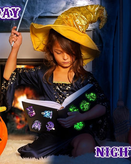 60 Pcs Glow in The Dark Neon Halloween Stickers for Kids, Waterproof Witches Magic Decals for Water Bottle, Vinyl Laptop Decor for Teens Girls Boys, Students Classroom Prizes