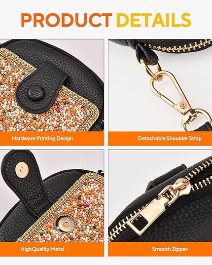 Women's Small Crossbody Cell Phone Bag, Boho Colorful Beaded Purse Wallet with Handmade Cute Patterns