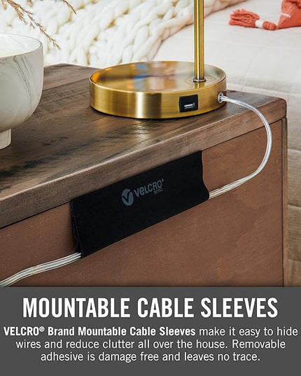 VELCRO Brand Mountable Cable Sleeve | Cord Management Mounts on Walls, Desk or Entertainment Center | Removable Adhesive is Damage Free | 8in Black, 2pk, 8in - 2Pk