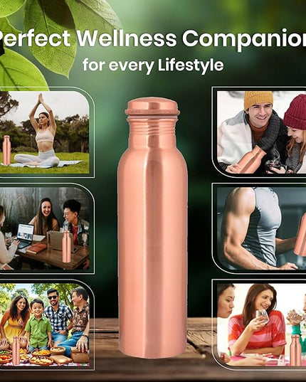 Pure Copper Water Bottle and 2 Tumbler Set - 34oz Smooth Vessel with 10oz Cups - Artisan Handcrafted Drinkware Kit - Sustainable Gift Box