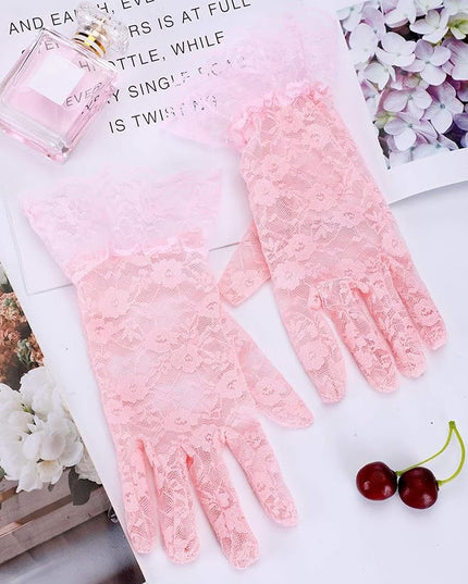 SATINIOR Ladies Lace Gloves for Women Tea Party Elegant Short Courtesy Gloves for Wedding Dinner Opera Parties
