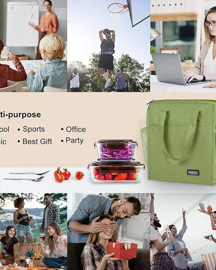 Fmeida Insulated Lunch Bag Women - 12L Leakproof Womens Lunch Tote w Zipper Reusable Lunch Bags Thermal Cooler Tote Multipocket for Work Hiking Beach Picnic | Light Green