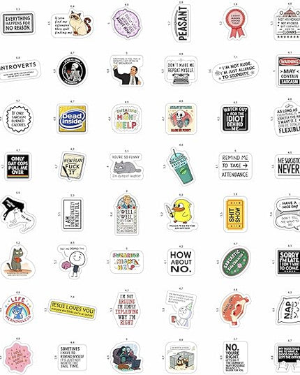 100Pcs Sarcastic Stickers for Adults - Funny Inappropriate Snarky Stickers, Sassy Unhinged Mean Silly Decals for Water Botttle, Laptop - Gag Gifts for Women & Men