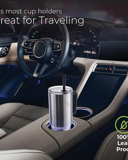 SIPX™ 40 oz Insulated Tumbler with Handle & Straw – Vacuum Insulated Stainless Steel, Leakproof, Cupholder Friendly – Perfect for Iced Coffee, Water & Travel – Stainless