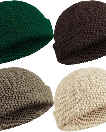 SATINIOR 4 Pieces Trawler Beanie Watch Hat Roll up Edge Skullcap Fisherman Beanie Unisex