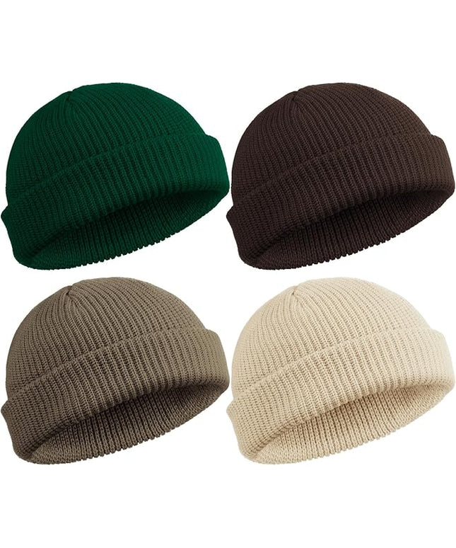 SATINIOR 4 Pieces Trawler Beanie Watch Hat Roll up Edge Skullcap Fisherman Beanie Unisex