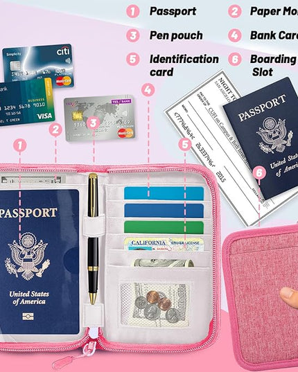 Passport Holder for Travel Essentials, RFID Blocking Protector Passport Wallets, Passport Document Organizer Case for Travel Must Have, Passport Book for Women, Couple, Family Cards, Tickets, ID, Cash