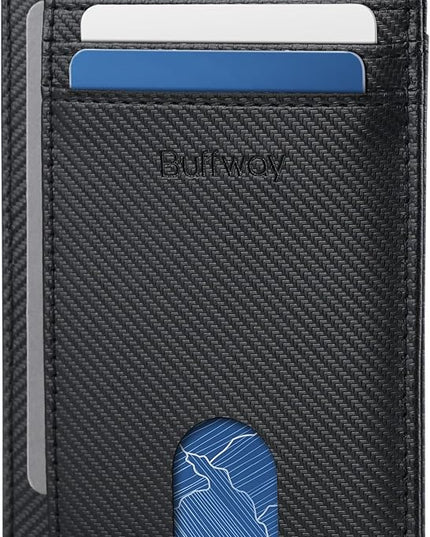 Buffway Slim Minimalist Front Pocket RFID Blocking Leather Wallets for Men and Women - Peak Black