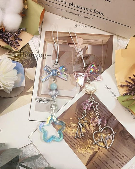 1-4PCS Cute Phone Charms Aesthetic Y2K Cell Phone Charms Strap Strawberry Butterfly Star PhoneCharm Y2K Accessories for Bag Keychain Airpods Camera Pendants Decor