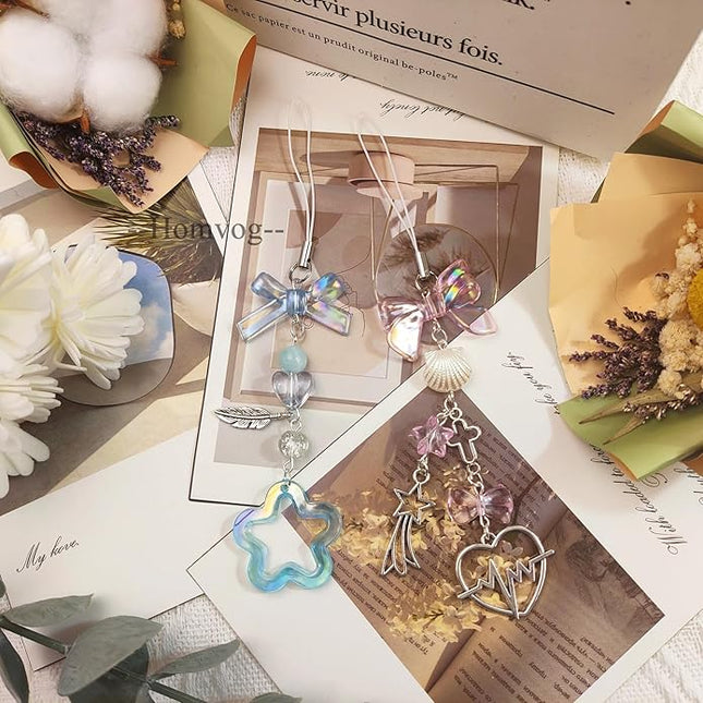 1-4PCS Cute Phone Charms Aesthetic Y2K Cell Phone Charms Strap Strawberry Butterfly Star PhoneCharm Y2K Accessories for Bag Keychain Airpods Camera Pendants Decor