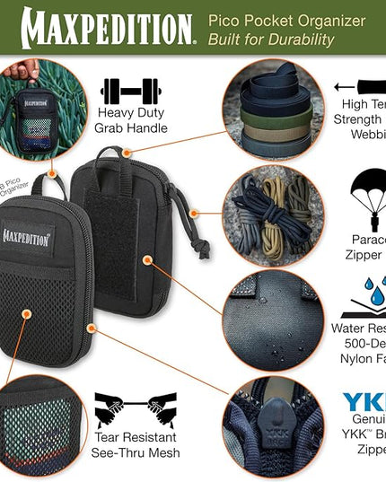 MAXPEDITION Pico Pocket Organizer, Ultra Compact EDC Gear Pouch, Tactical Utility Pouch for Everyday Carry, Tools, Gadgets, Outdoor First-Aid Kit, Survival