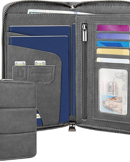 Family Passport Holder Wallet with Zipper, RFID Blocking Travel Document Organizer, PU Leather Passport Wallet for Women Men, Passport Cover Travel Wallet for Boarding Pass, ID, Money, Tickets