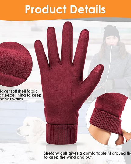 Cold Weather Womens Gloves, Winter Gloves for Women Thermal Warm Fleece Lined, Touchscreen Gloves for Christmas Gifts