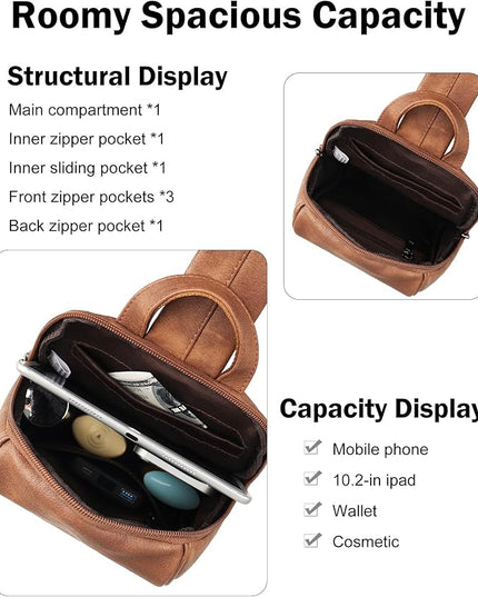 FADEON Sling Bag for Women Crossbody Purse Sling Bags, Designer Sling Purses Medium Travel Multi-Pocket Sling Backpack