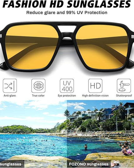 Retro Aviator Sunglasses for Women Men Trendy Classic Square 70s 80s 90s Vintage Shades Double Bridge Aviators FZN813