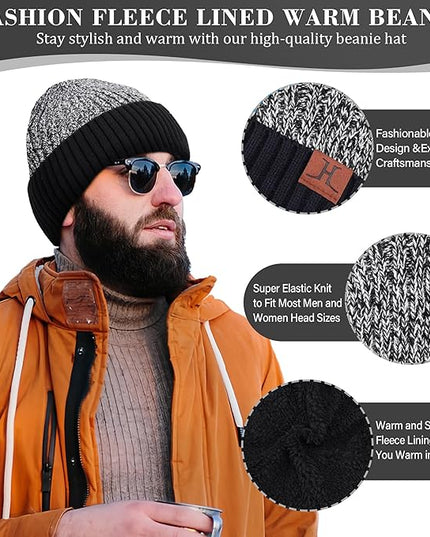 FZ FANTASTIC ZONE Mens Winter Knit Hat Beanie Long Neck Scarf Touchscreen Gloves Set Fleece Skull Caps Gifts for Men Women