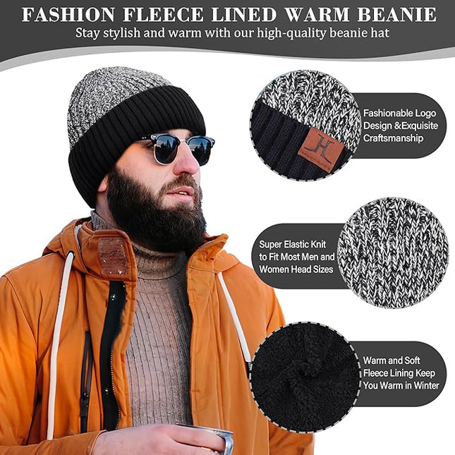 FZ FANTASTIC ZONE Mens Winter Knit Hat Beanie Long Neck Scarf Touchscreen Gloves Set Fleece Skull Caps Gifts for Men Women