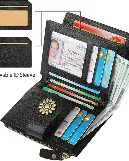 Lavemi Womens Leather Wallet Small Compact RFID Blocking Credit Card Case Purse with Zipper Pocket | Small, Compact, RFID Blocking, Zipper Pocket, Small, Compact