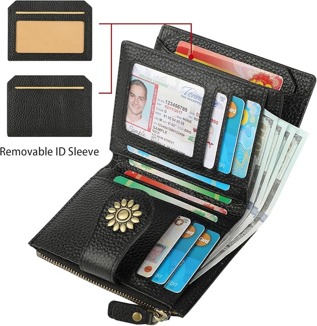 Lavemi Womens Leather Wallet Small Compact RFID Blocking Credit Card Case Purse with Zipper Pocket | Small, Compact, RFID Blocking, Zipper Pocket, Small, Compact