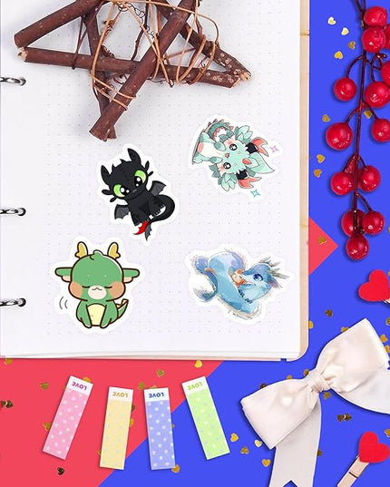 BulbaCraft 100Pcs Cute Dragon Stickers for Water Bottle and Laptop - Cute Dragon Party Supplies & Decorations, Waterproof Vinyl Decals, Fantasy and Fun Stickers, Gifts for Women & Men