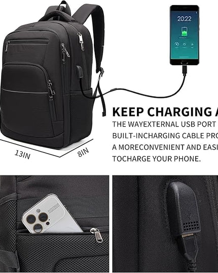 Laptop Backpack for Business Travel Water Resistant with USB Charging Port Lightweight Durable Large bag for Men and Women Fits 15.6 Inch Laptop Black
