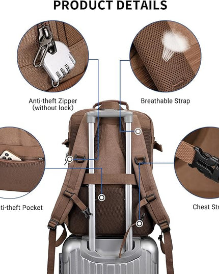 WITZMAN Travel Backpack for Men Large Canvas Laptop Backpack Fit 16 inch Carry on TSA Friendly Flight Approved Vintage Rucksack for Traveling(A8012 Brown)