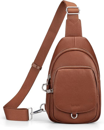 befen Anti Theft Genuine Leather Sling Bag for Women RFID Small Crossbody Bag Chest Bag Leather Fanny Packs for Travel