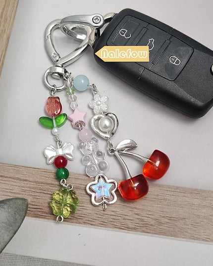 Keychain Bag Accessories Cute Cherry Strawberry Flower Keychains Accessories Decor for Keys Bags Purses Gift