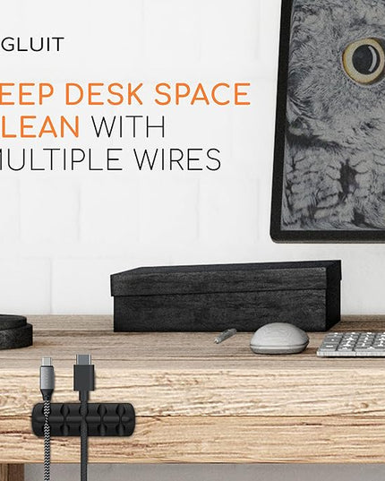 GLUIT Adhesive Desktop Cable Organizer 15 Slots Versatile Cord Holders Wire Clips and Cable Holder Cord Organizer for Desk Table Accessories Office Spaces New Black 5 Pack