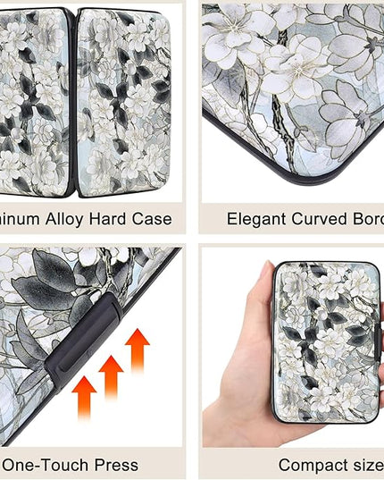 ELFISH Mini RFID Aluminum Wallet Credit Cards Holder Business Card Case Metal ID Case for Men Women (White Lotus)