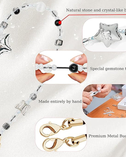 Marble Beaded Phone Wrist Strap,Detachable Phone Bracelet Strap with Tether Tab,Hands-Free Wristlet Strap (Silvery)