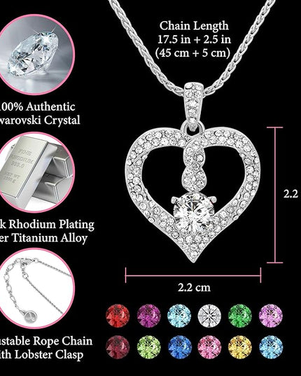 TRYNDI Birthstone Necklace for Women - Infinity 12 Months Birthstone Necklace, Christmas Gifts for Wife, Daughter, Girlfriend, Mom - Mother’s Day, Valentine’s, Anniversary, Birthday Gift for Her
