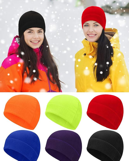 6 Pcs Fleece Skull Cap Men Fleece Beanie Winter Watch Hat Warm Polar Beanie Cap Thick Windproof Unisex for Outdoor Exercising