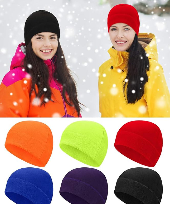 6 Pcs Fleece Skull Cap Men Fleece Beanie Winter Watch Hat Warm Polar Beanie Cap Thick Windproof Unisex for Outdoor Exercising